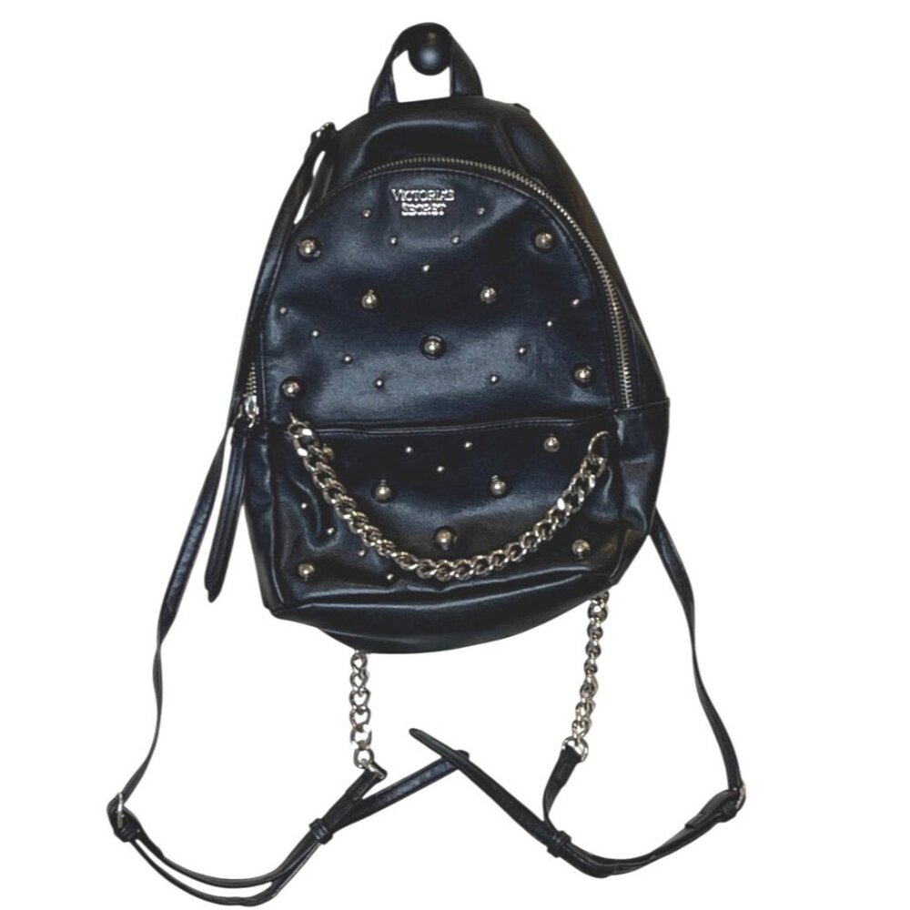 Victoria's Secret Small City Studded Backpack Silver Studs Decorative Chain S - Picture 7 of 15